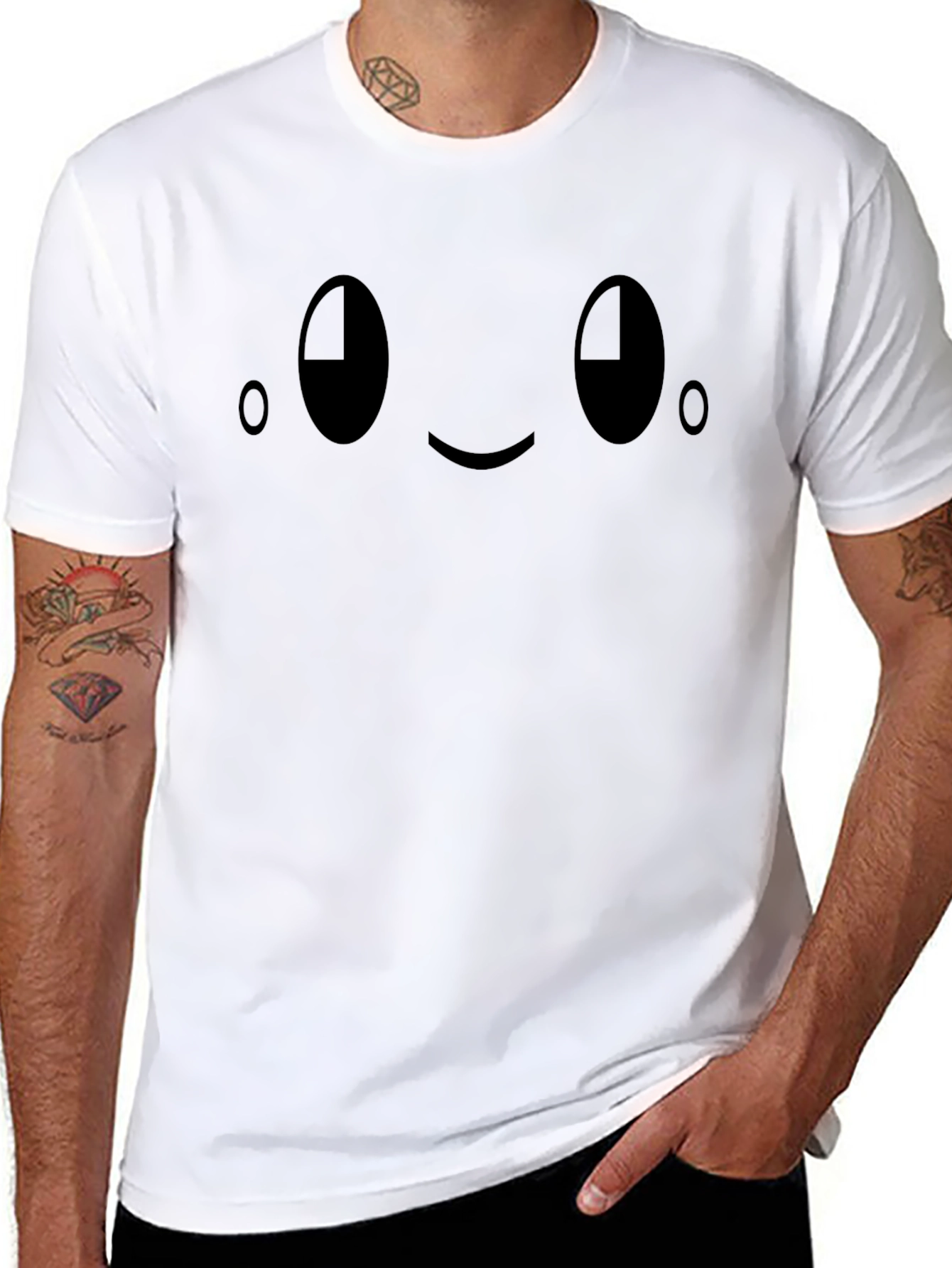 Black T-Shirt with Cute Smiley Face Graphic
