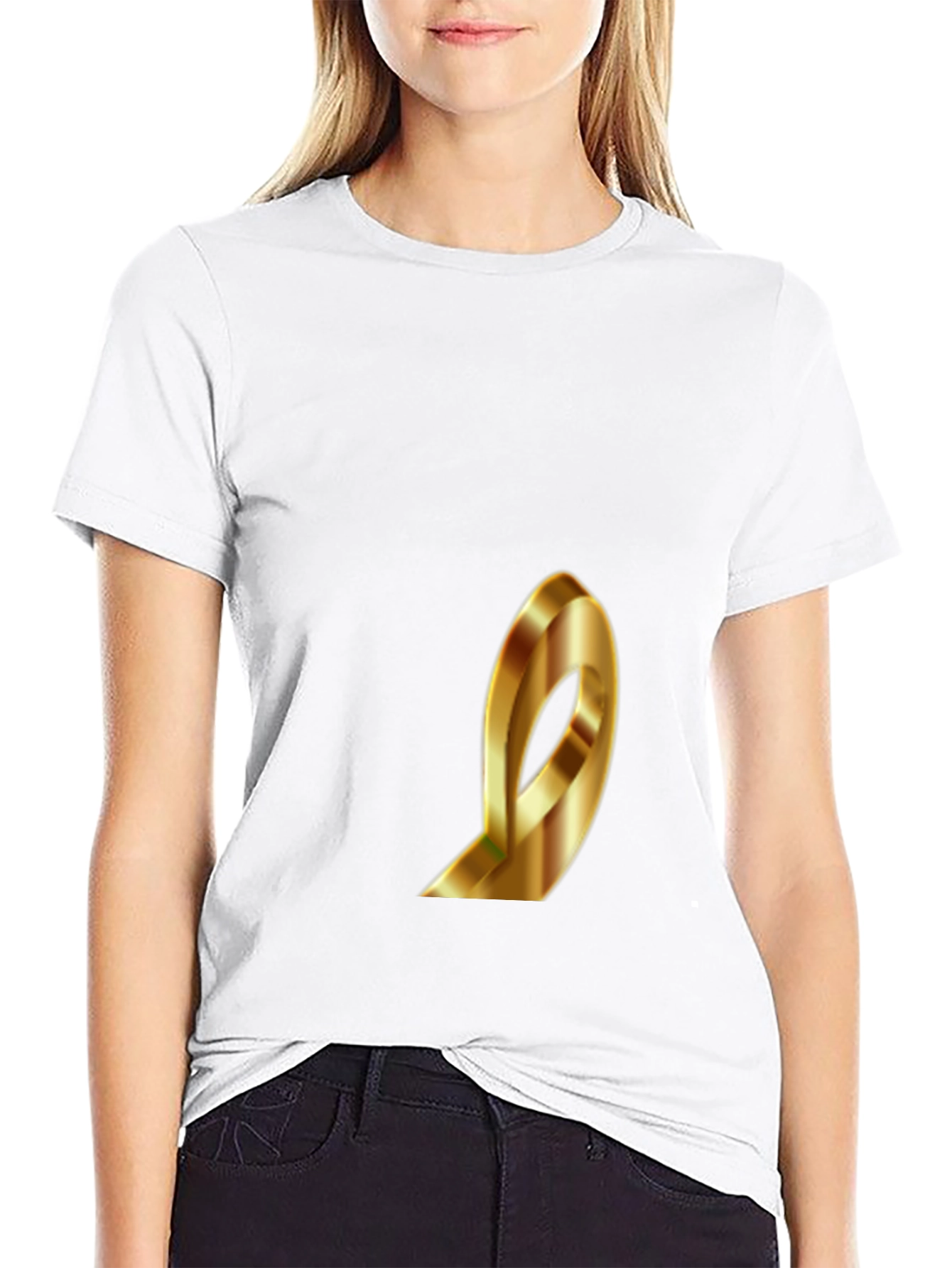Stylish Black T-Shirt with Gold Ribbon Design