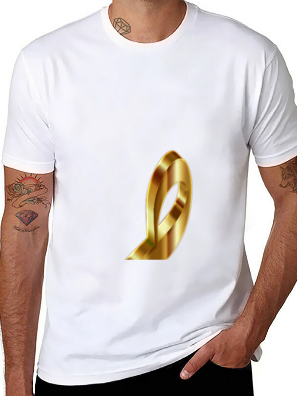 Stylish Black T-Shirt with Gold Ribbon Design