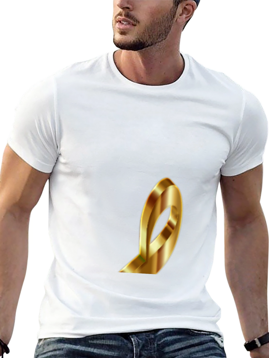 Stylish Black T-Shirt with Gold Ribbon Design