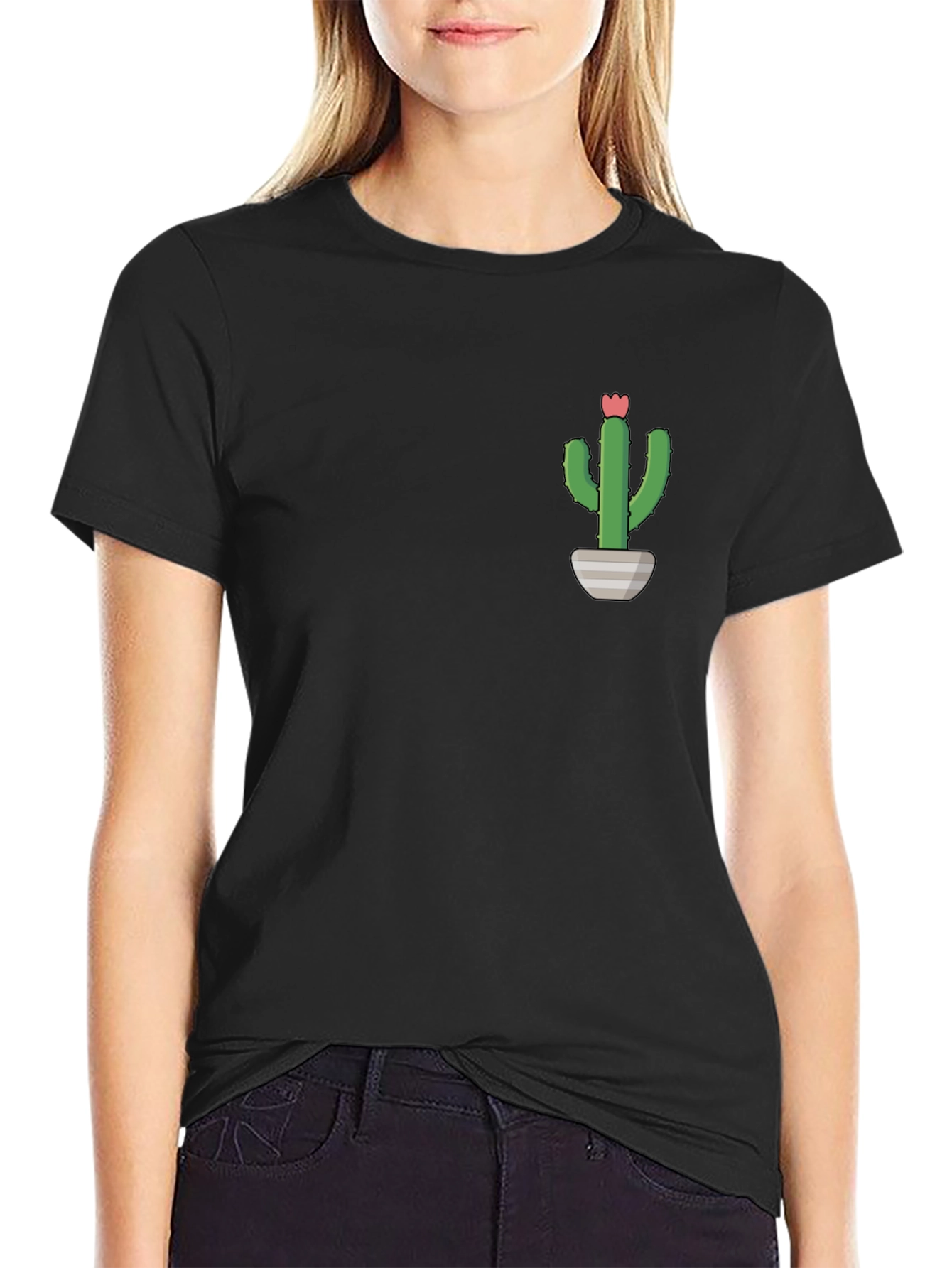 Cactus Plant Graphic Tee - Black Casual T-Shirt