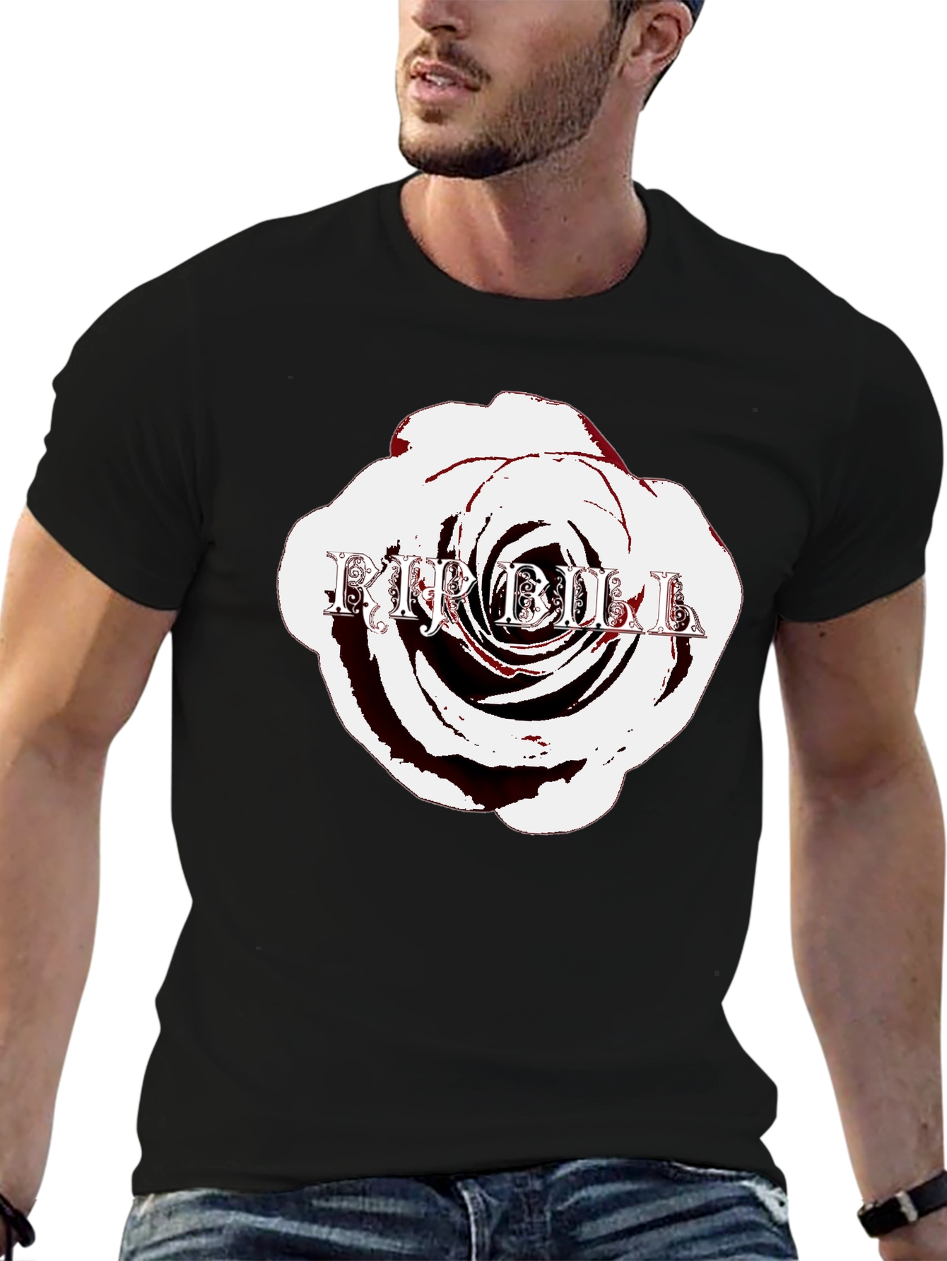 Rose with Text Black T-Shirt