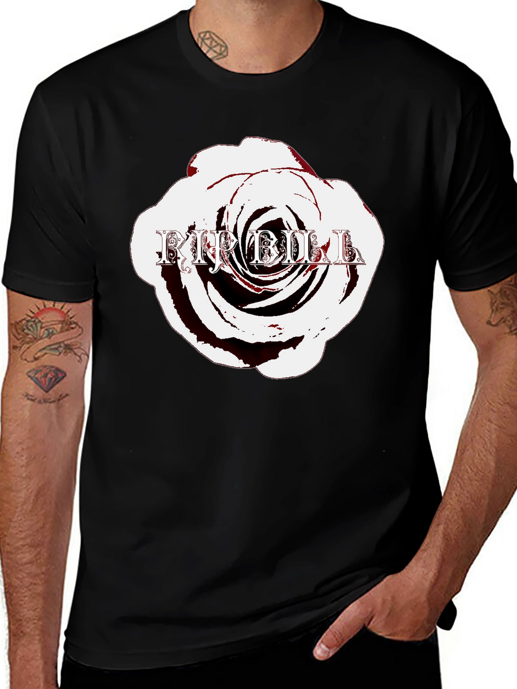 Rose with Text Black T-Shirt