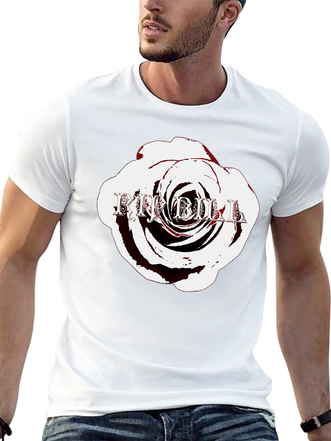 Rose with Text Black T-Shirt