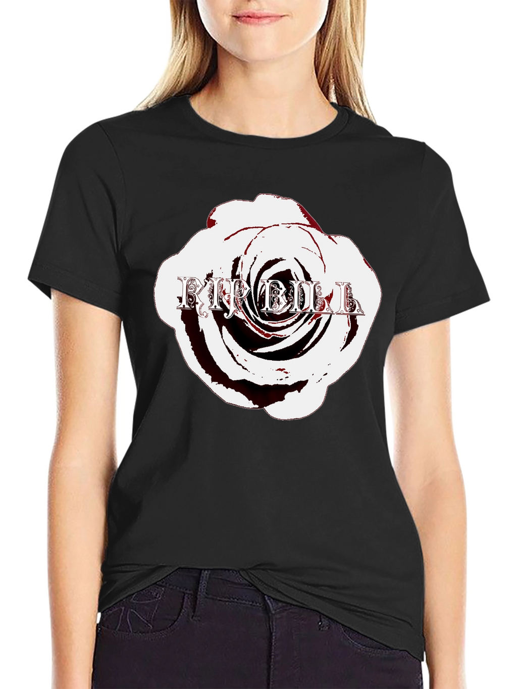 Rose with Text Black T-Shirt