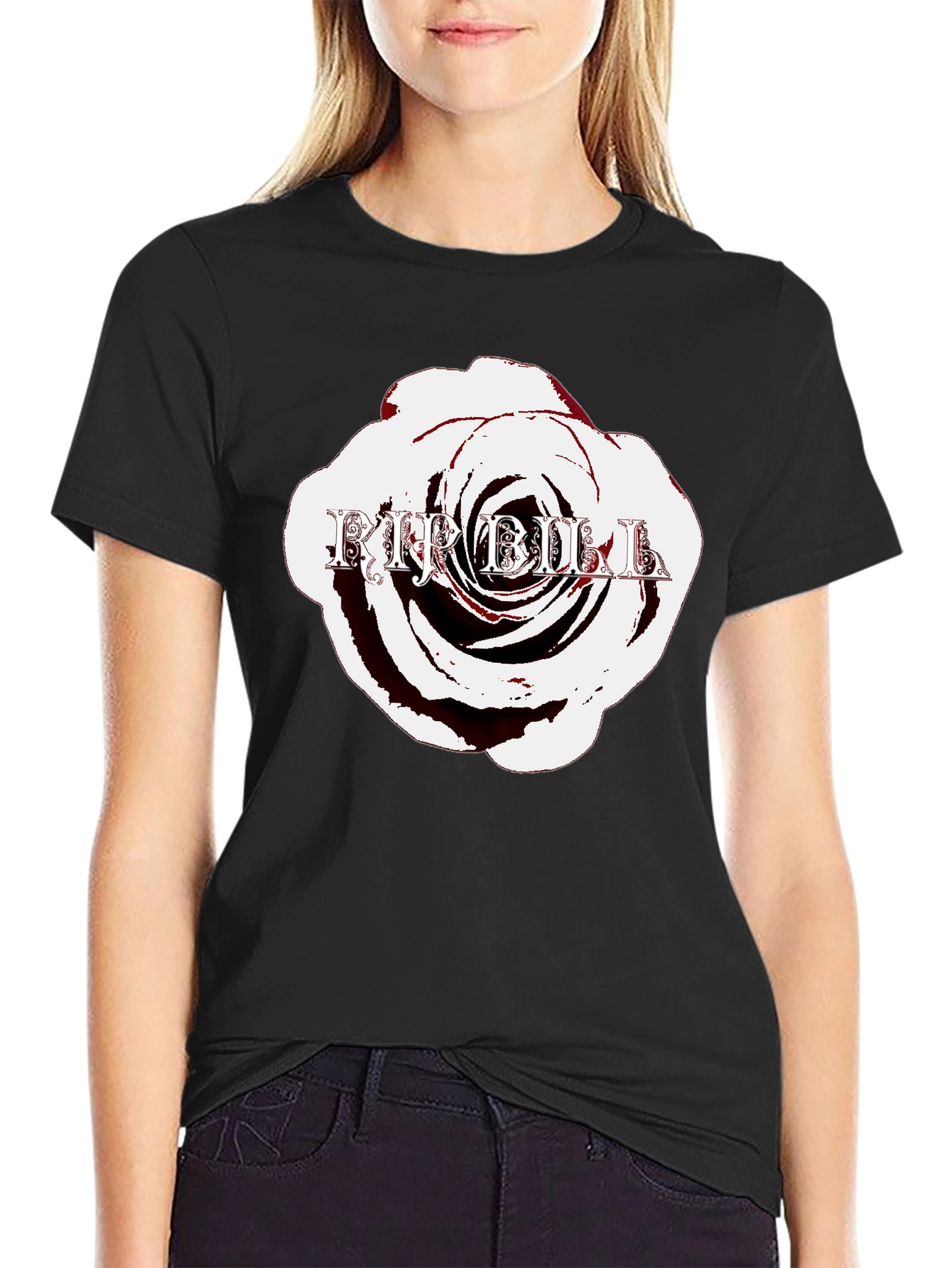 Rose with Text Black T-Shirt