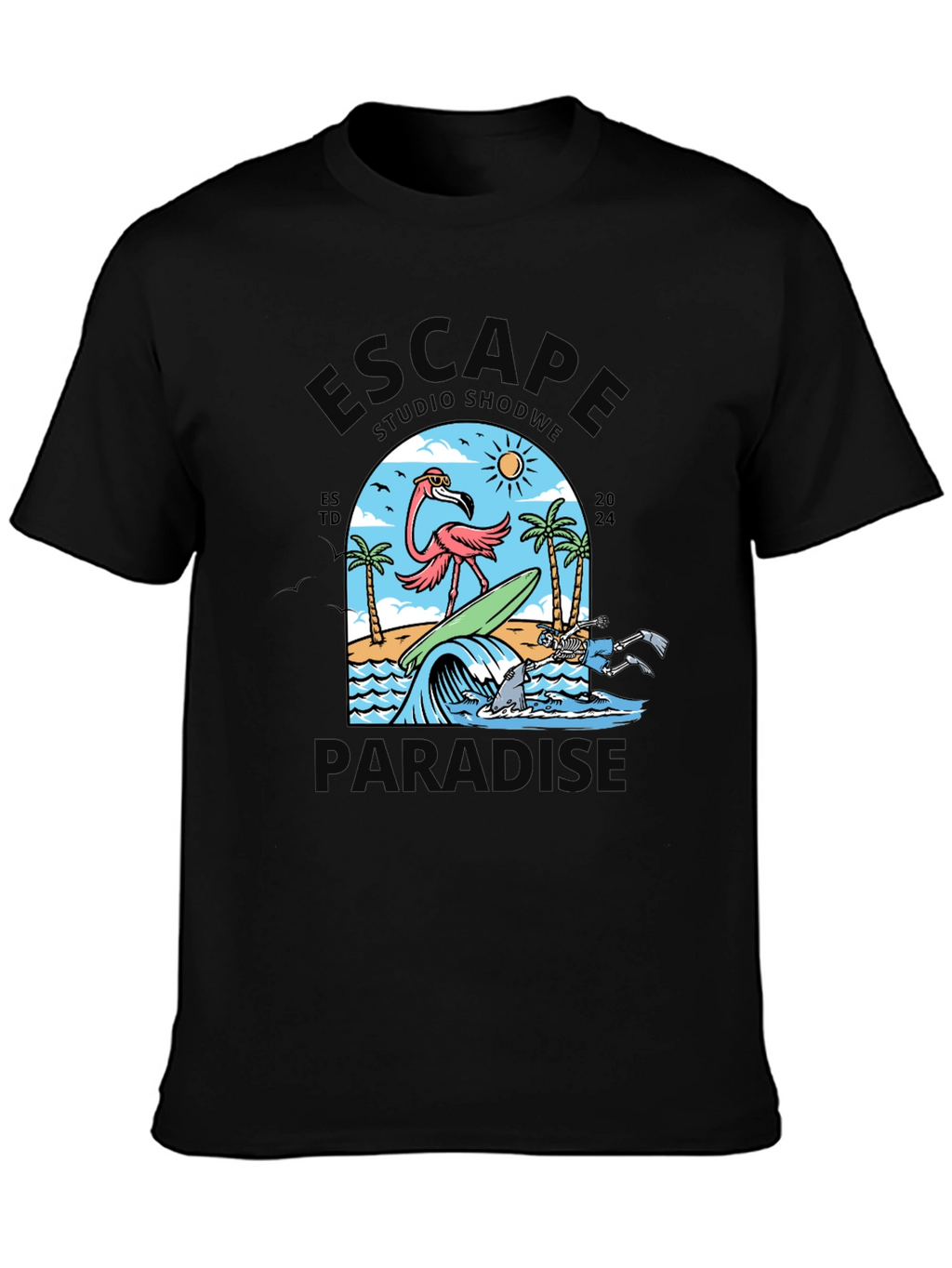 Escape to Paradise Graphic T-Shirt - Summer Flamingo Design
