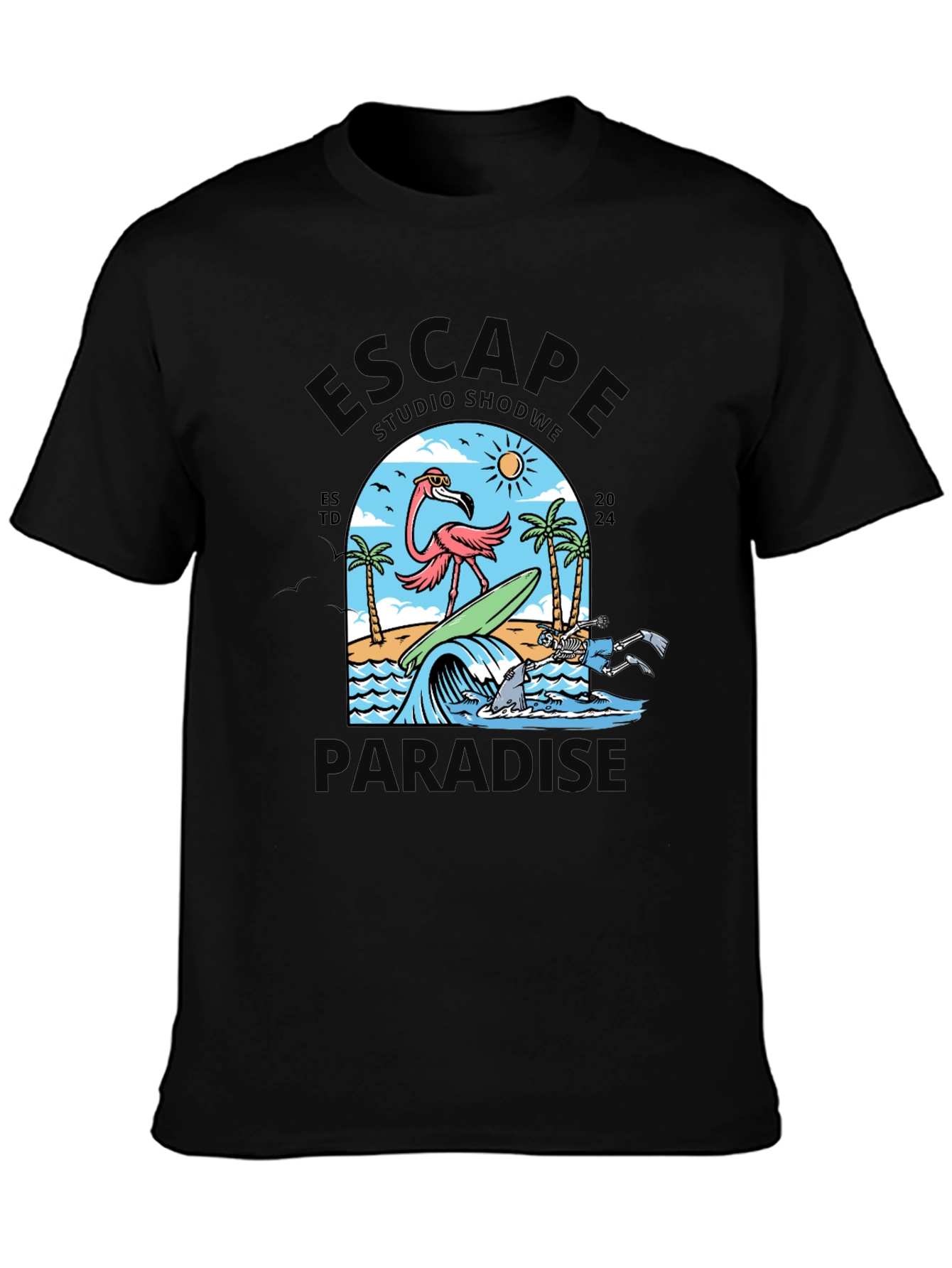 Escape to Paradise Graphic T-Shirt - Summer Flamingo Design