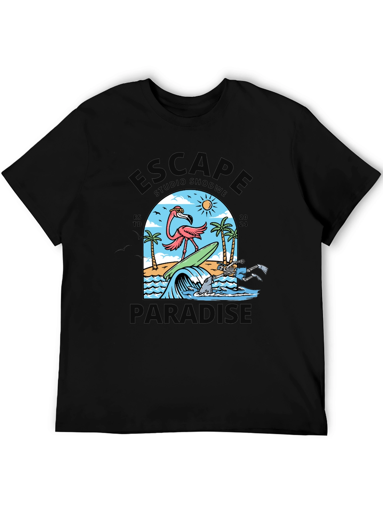 Escape to Paradise Graphic T-Shirt - Summer Flamingo Design