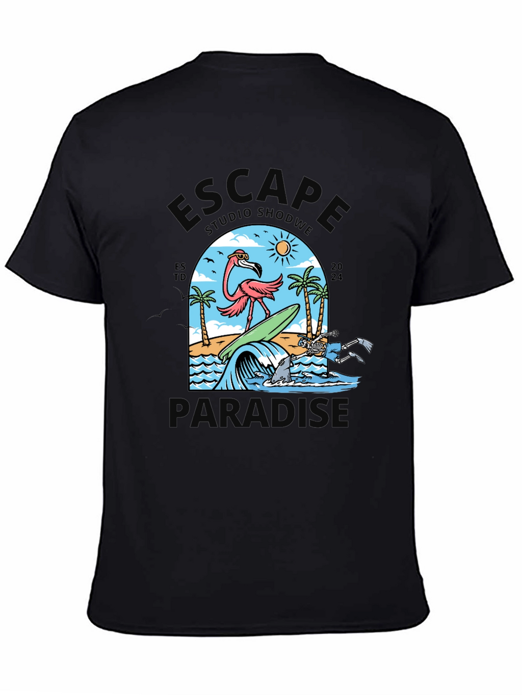 Escape to Paradise Graphic T-Shirt - Summer Flamingo Design