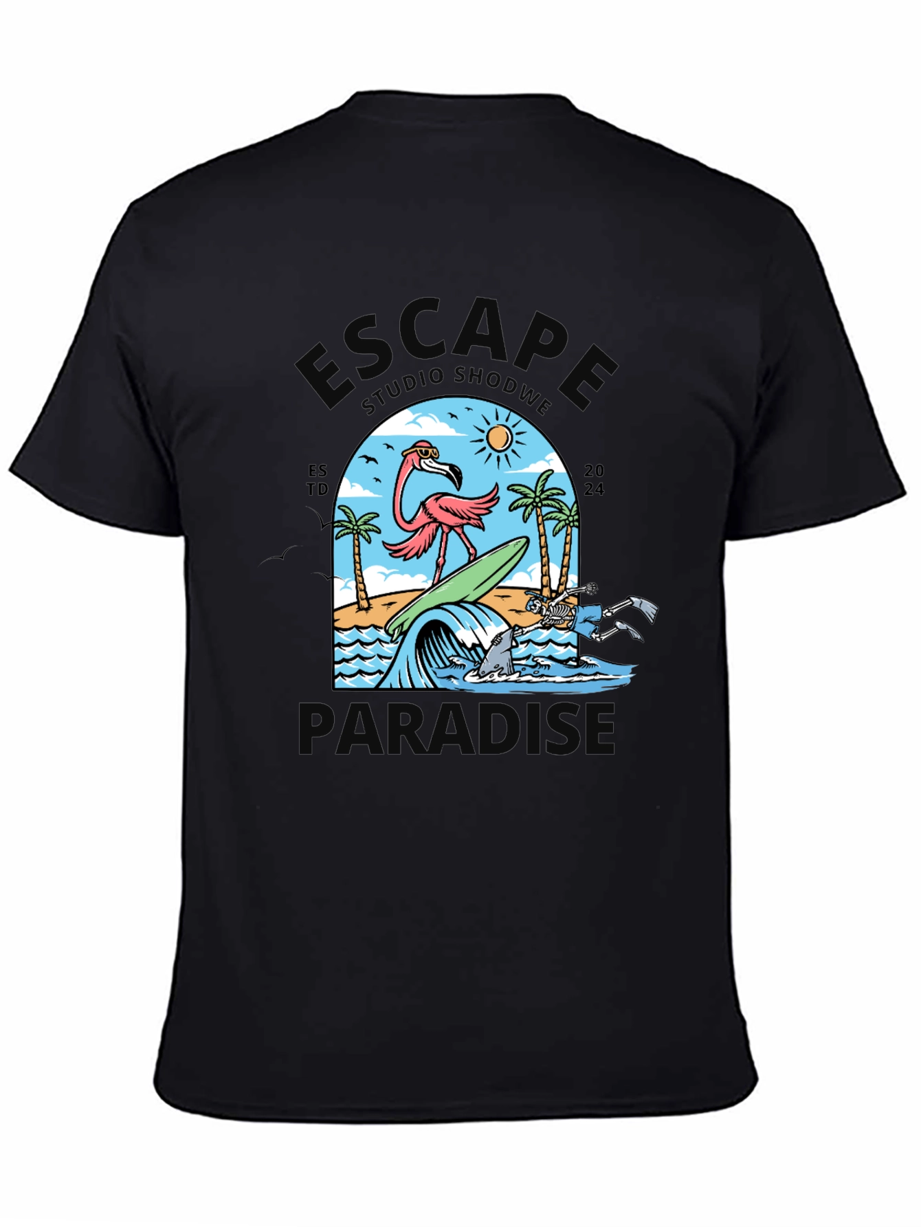 Escape to Paradise Graphic T-Shirt - Summer Flamingo Design