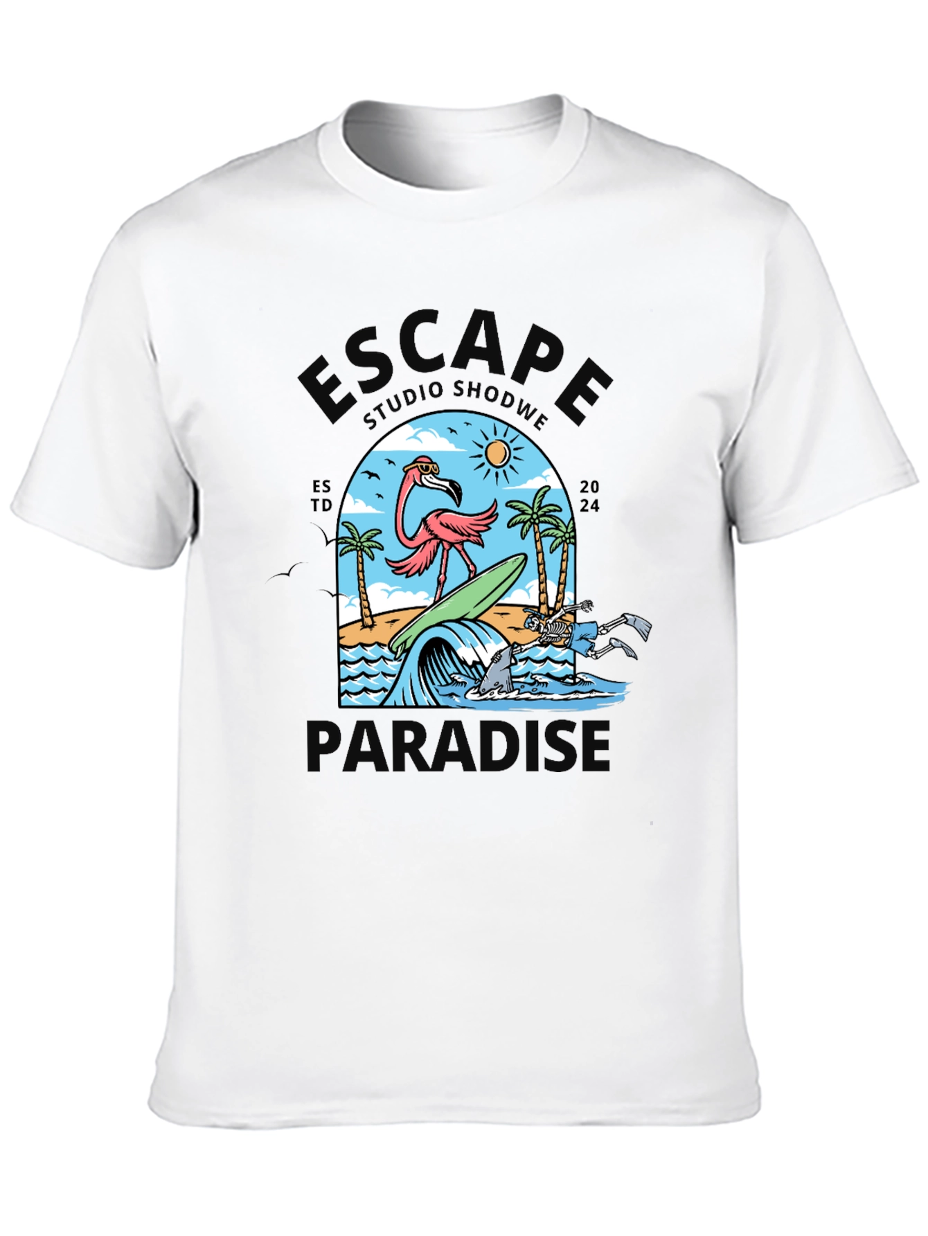 Escape to Paradise Graphic T-Shirt - Summer Flamingo Design