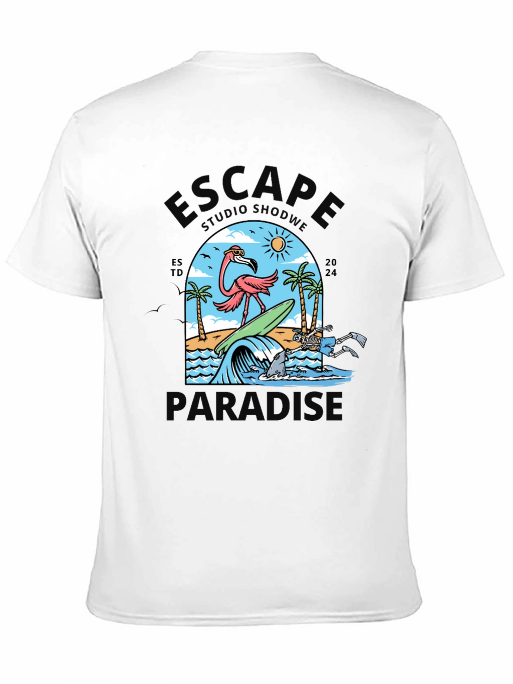 Escape to Paradise Graphic T-Shirt - Summer Flamingo Design