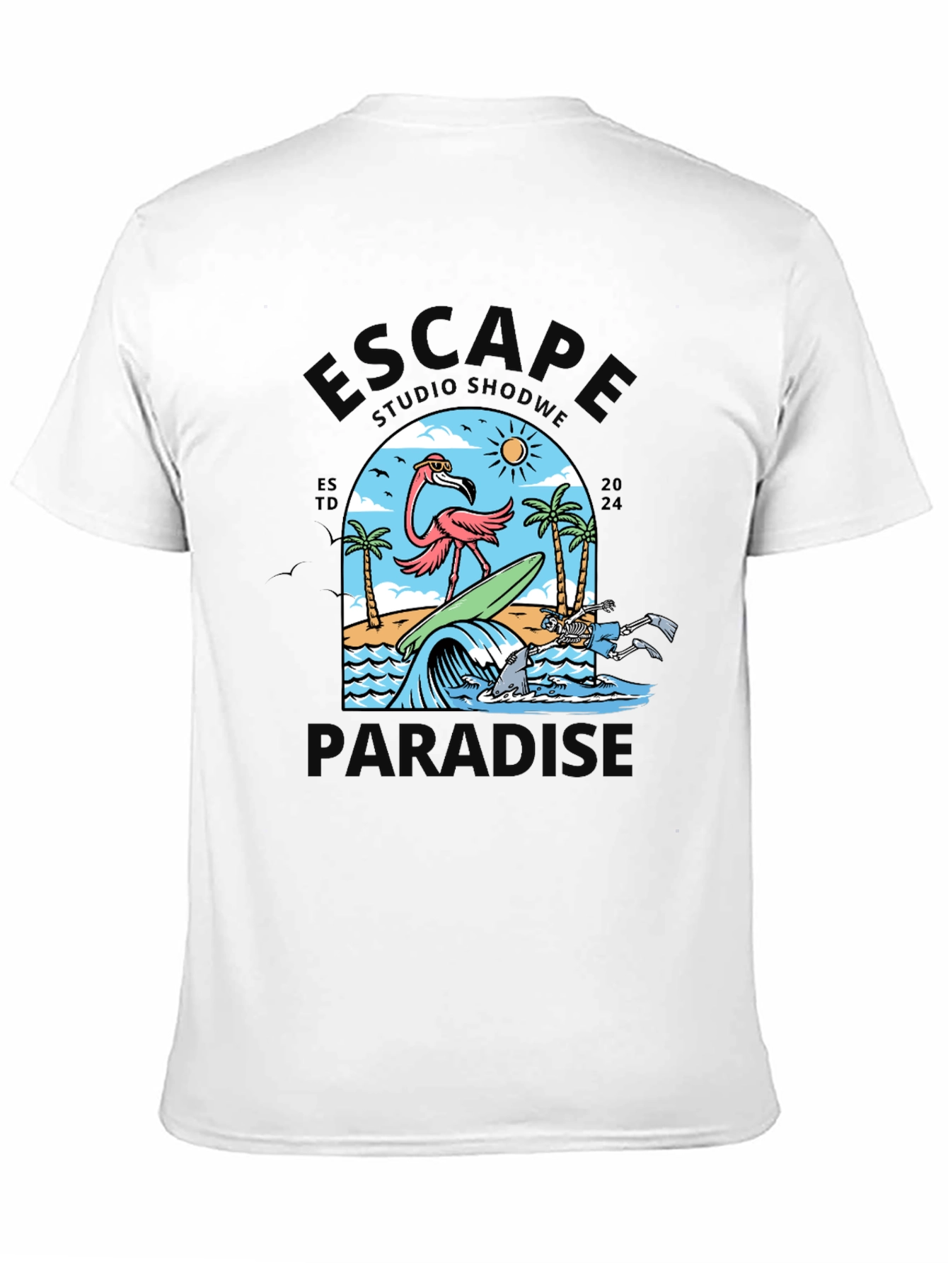 Escape to Paradise Graphic T-Shirt - Summer Flamingo Design