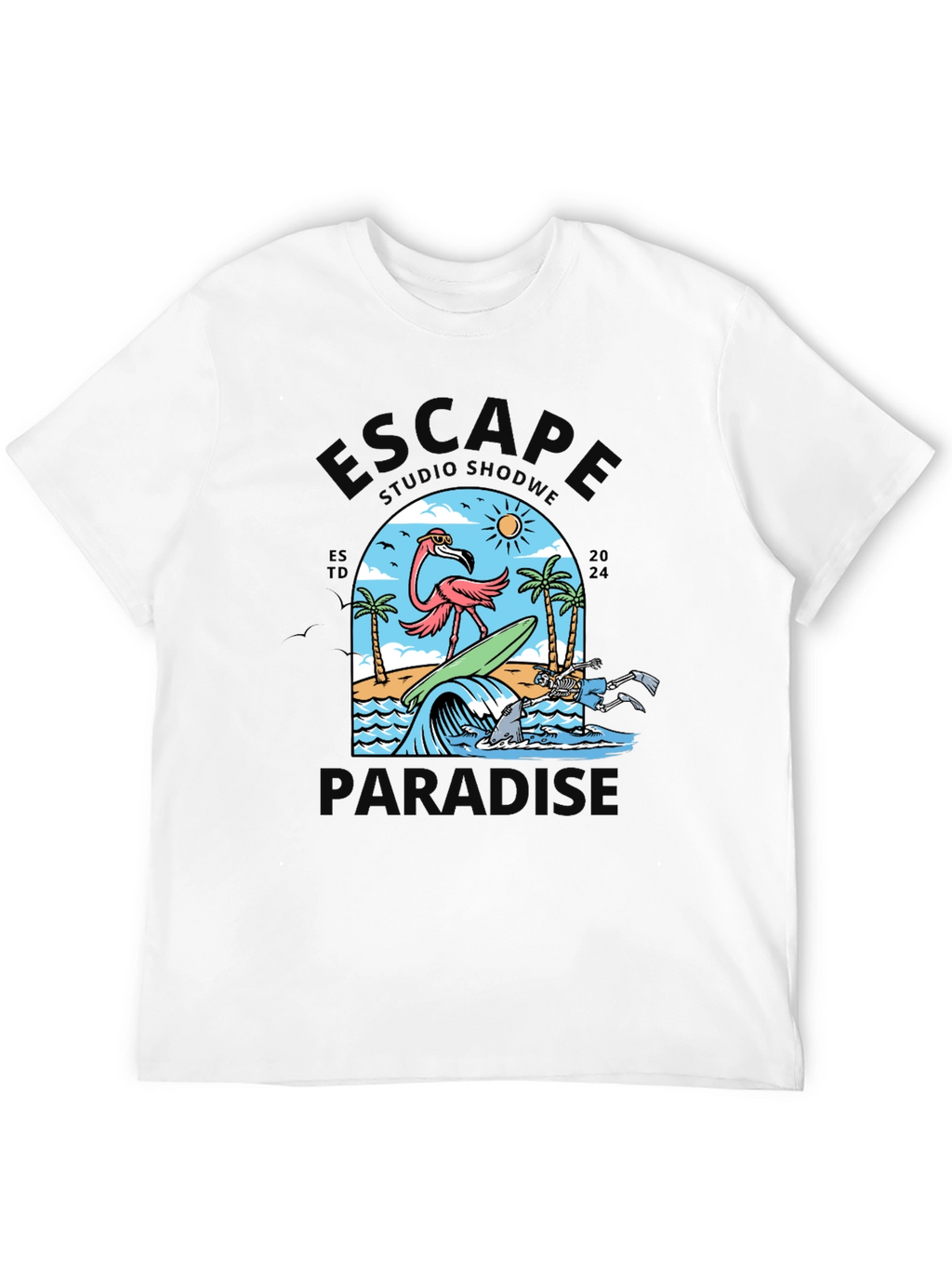 Escape to Paradise Graphic T-Shirt - Summer Flamingo Design