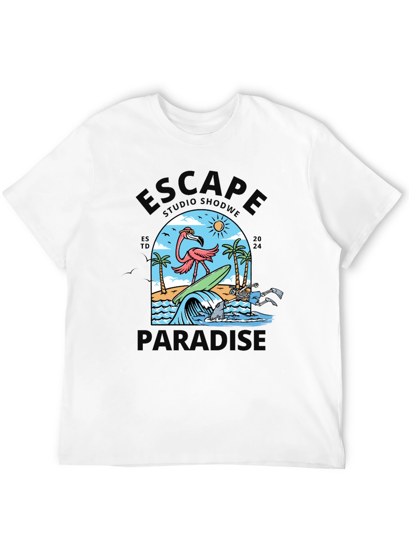 Escape to Paradise Graphic T-Shirt - Summer Flamingo Design