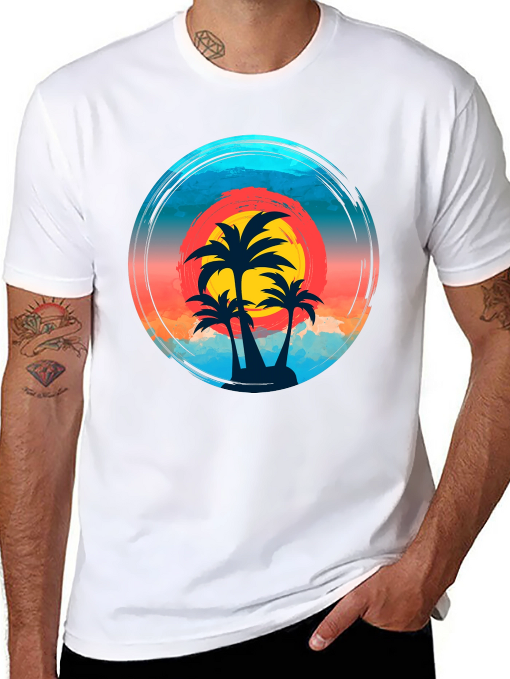Tropical Palm Sunset Graphic T-Shirt