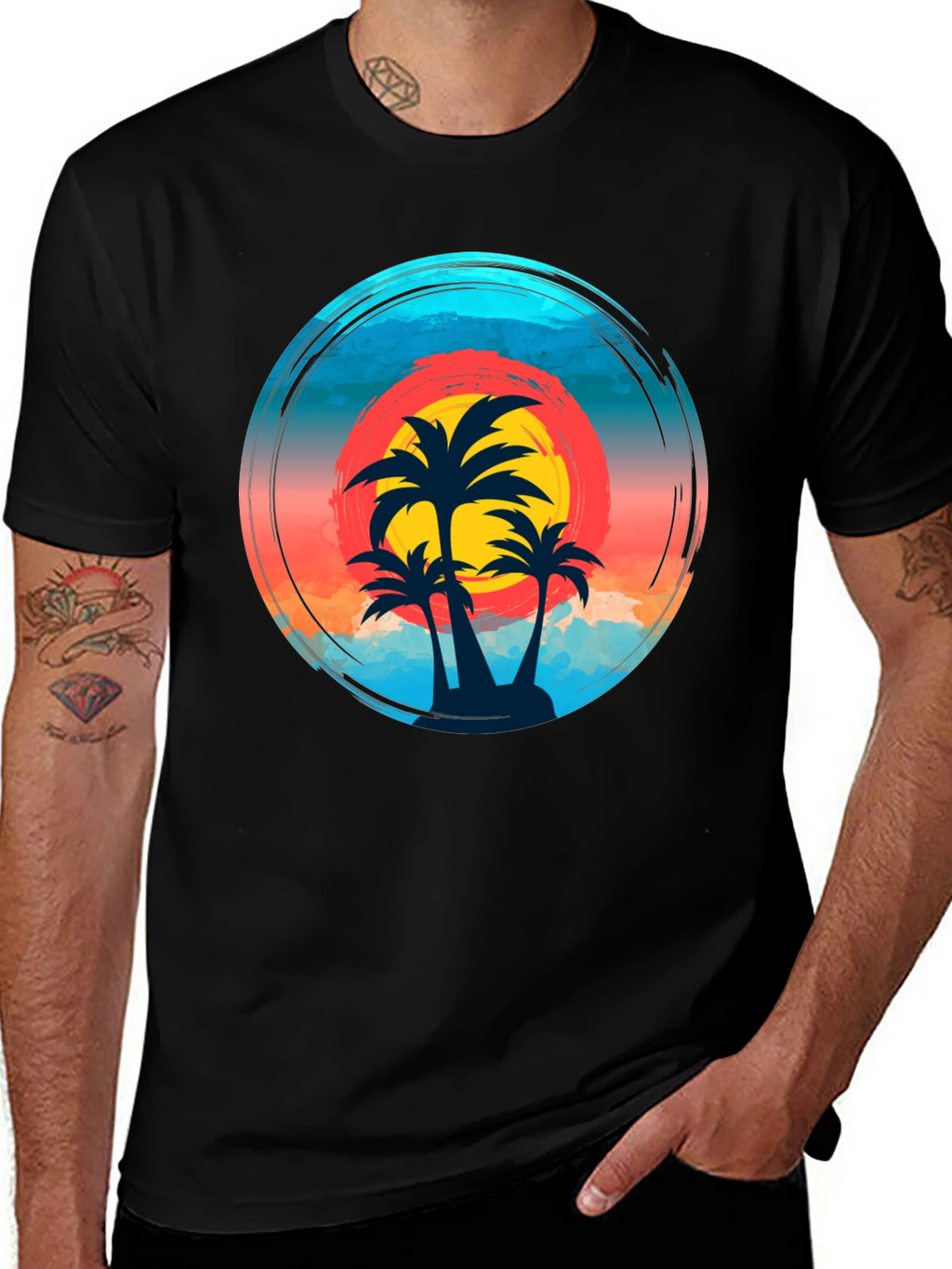 Tropical Palm Sunset Graphic T-Shirt