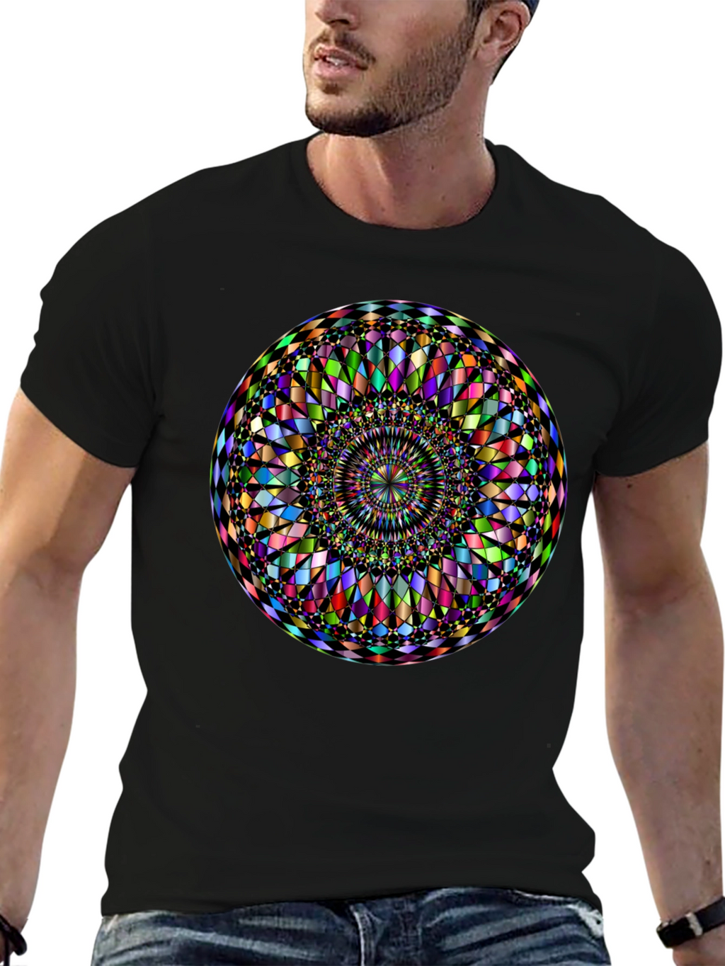 Vibrant Mandala Graphic Print Black T-Shirt