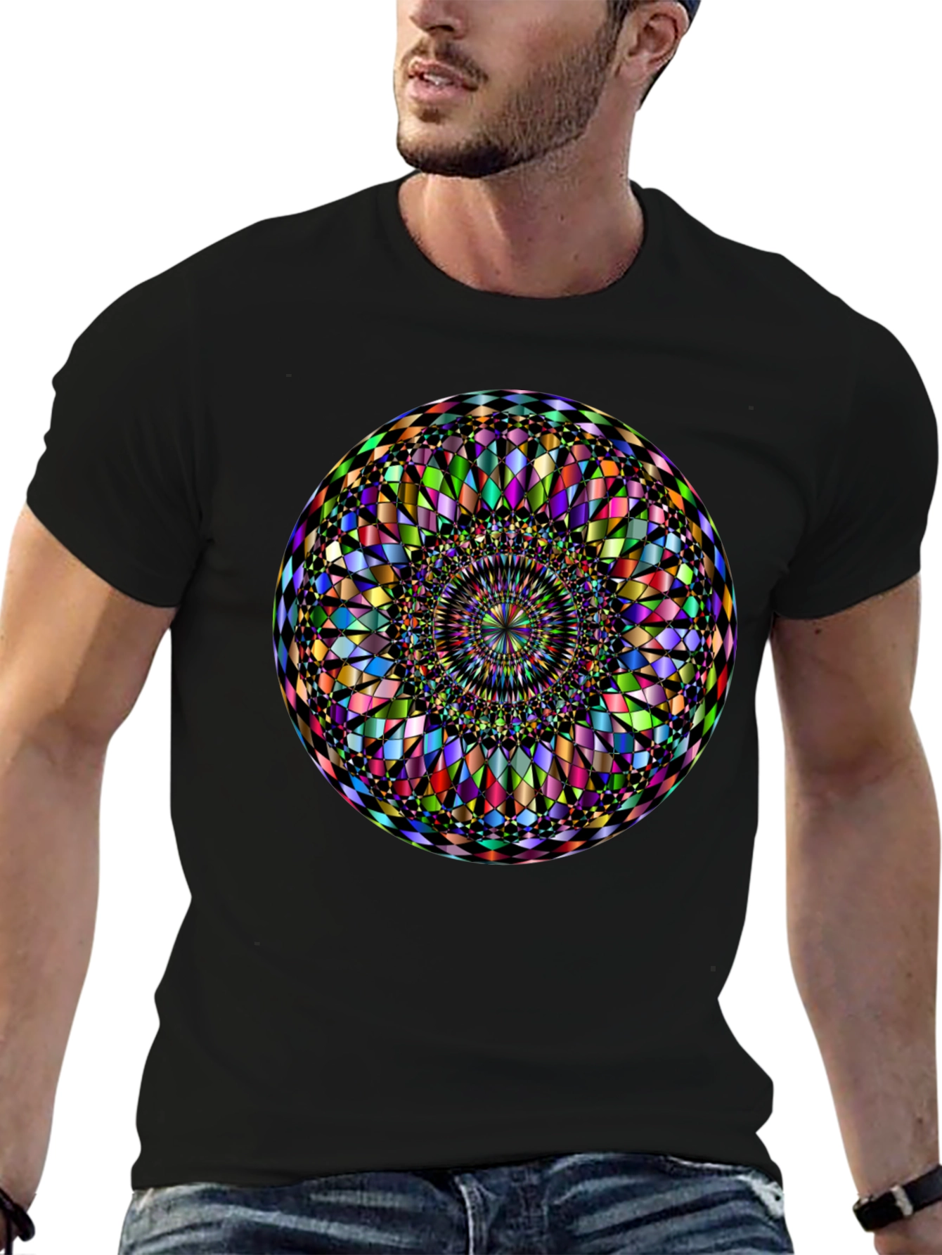 Vibrant Mandala Graphic Print Black T-Shirt