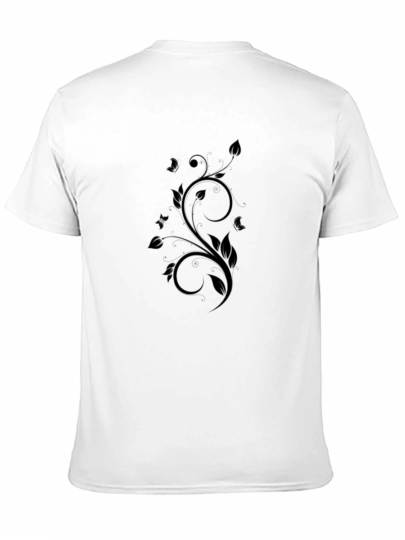Elegant Floral Swirl Black T-Shirt