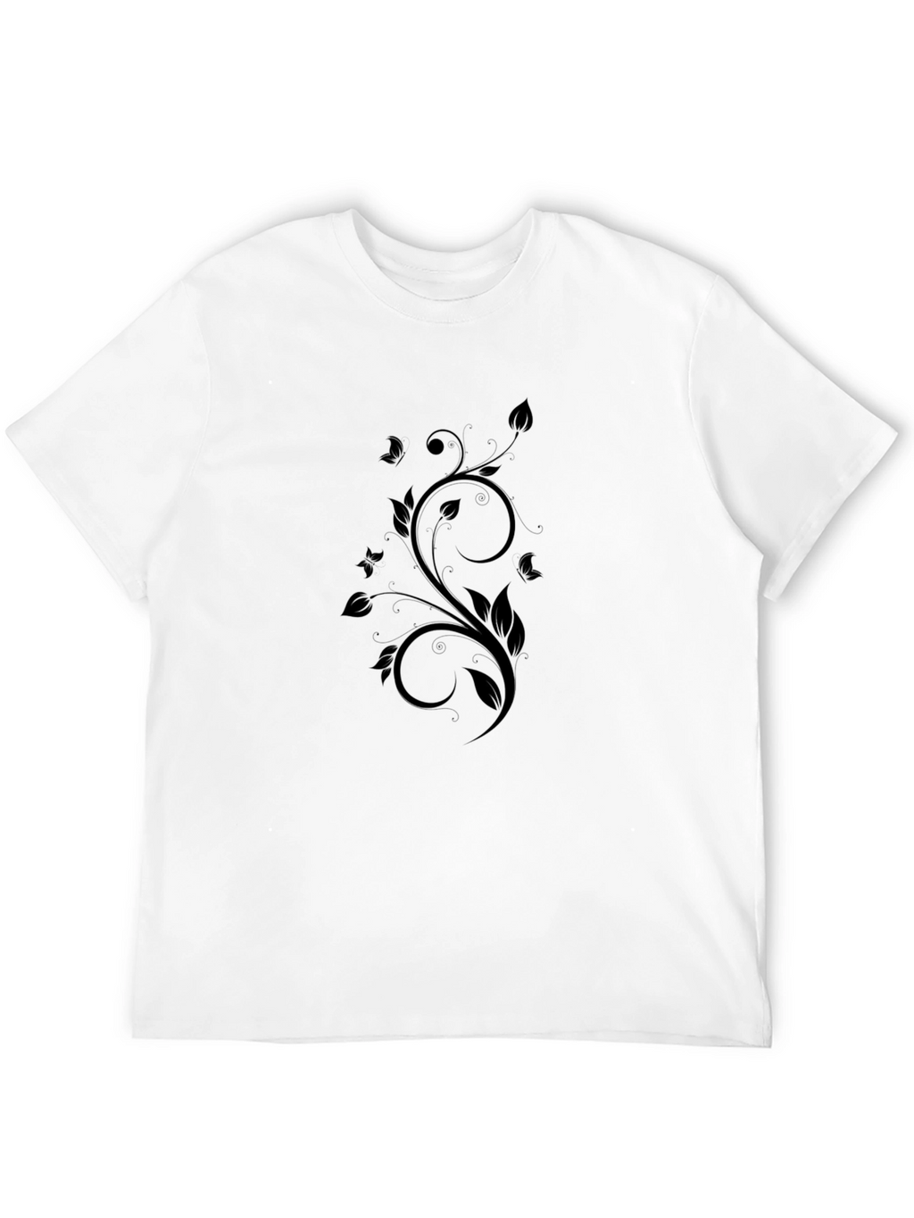 Elegant Floral Swirl Black T-Shirt