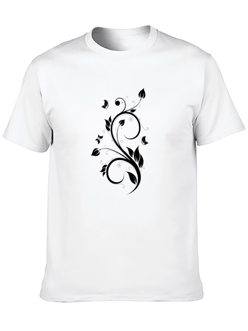 Elegant Floral Swirl Black T-Shirt