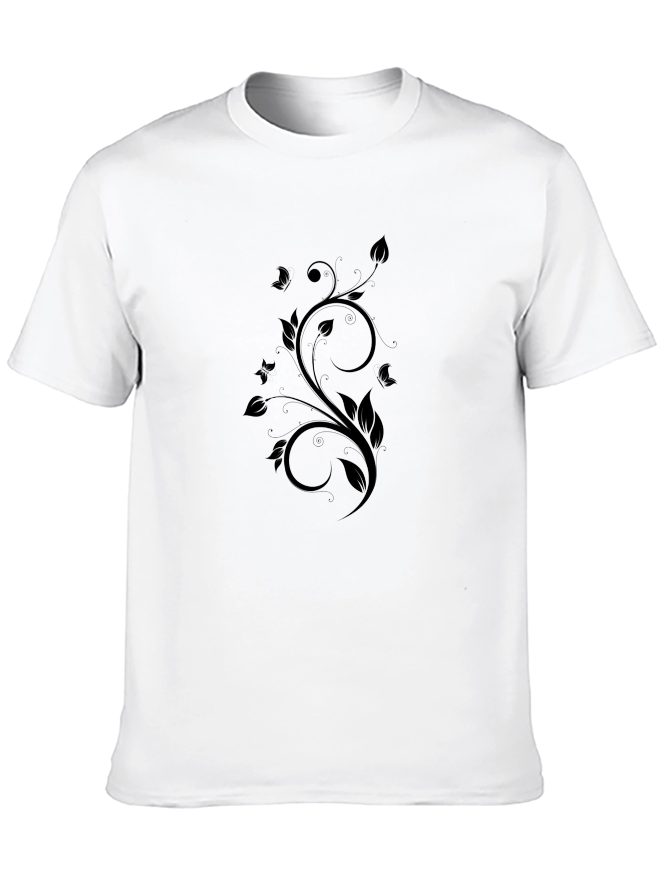 Elegant Floral Swirl Black T-Shirt