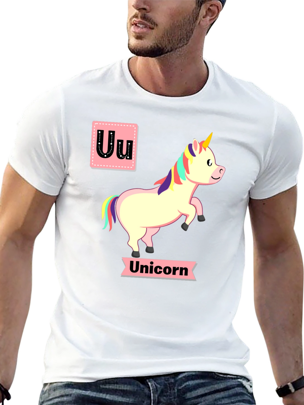 Unicorn Alphabet U Black T-Shirt