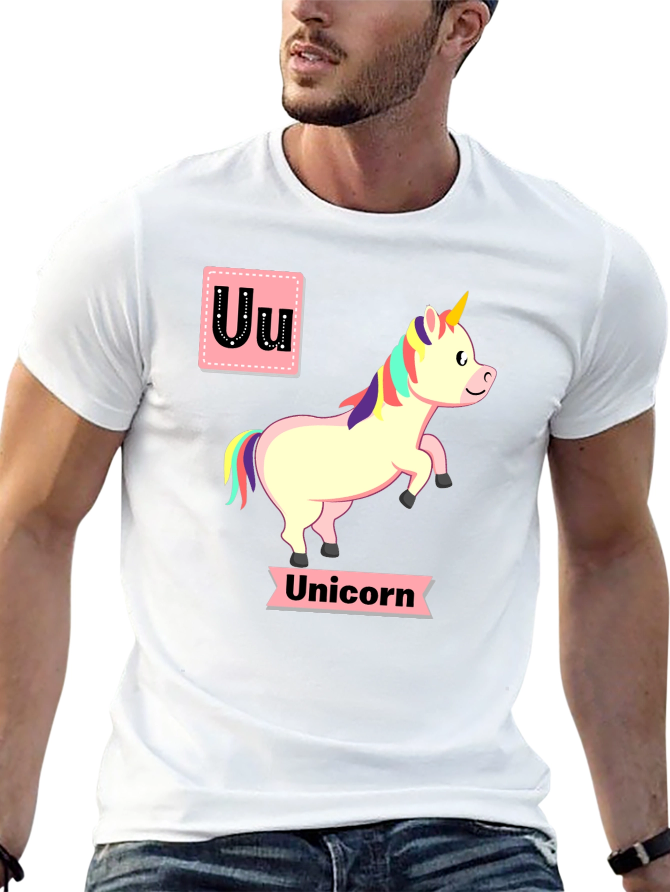 Unicorn Alphabet U Black T-Shirt
