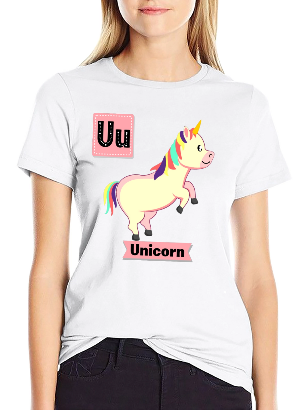 Unicorn Alphabet U Black T-Shirt