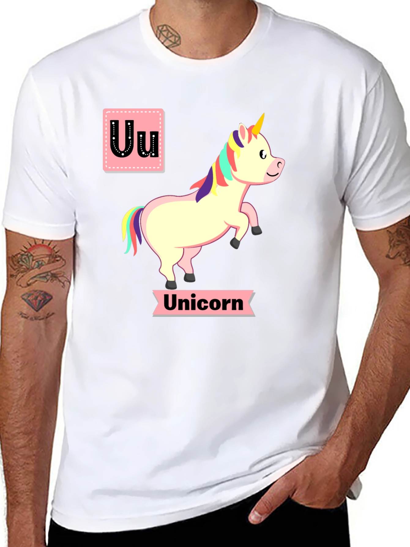 Unicorn Alphabet U Black T-Shirt