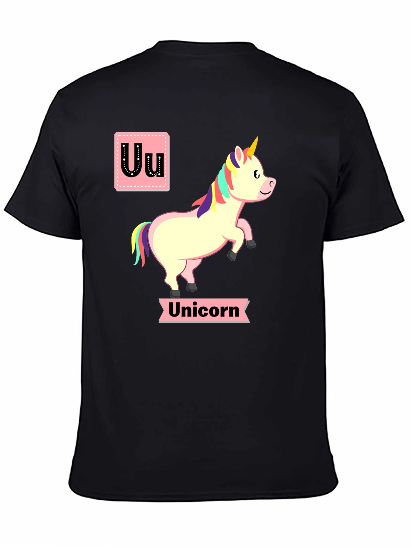 Unicorn Alphabet U Black T-Shirt