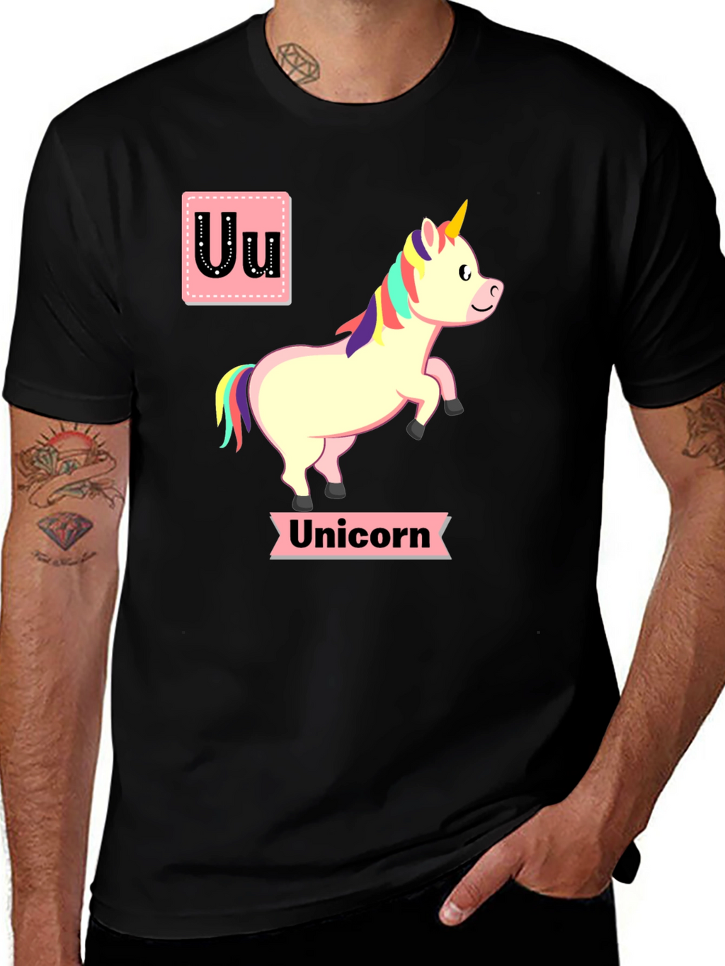 Unicorn Alphabet U Black T-Shirt
