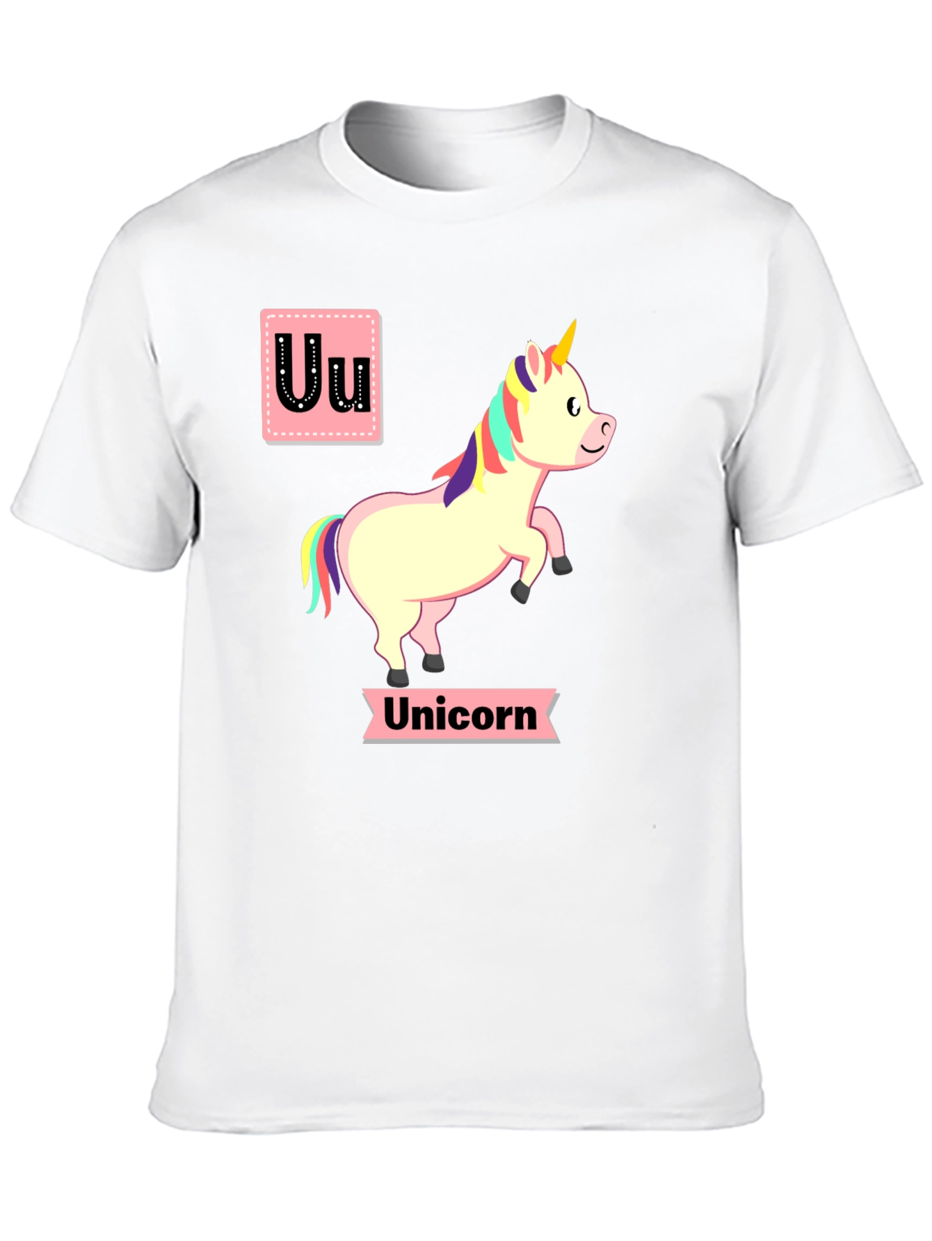 Unicorn Alphabet U Black T-Shirt