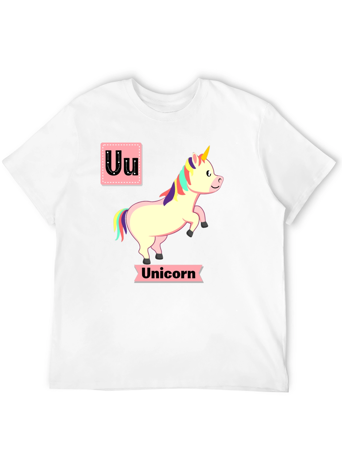 Unicorn Alphabet U Black T-Shirt