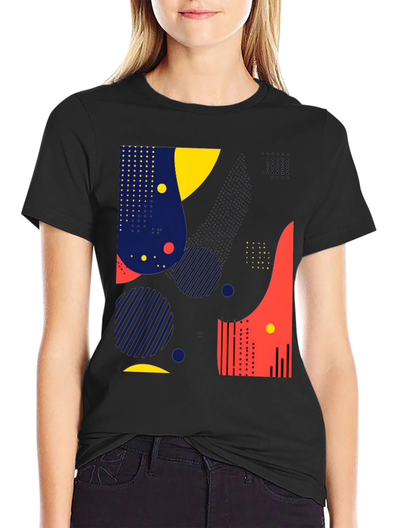 Abstract Geometric Design Black T-Shirt