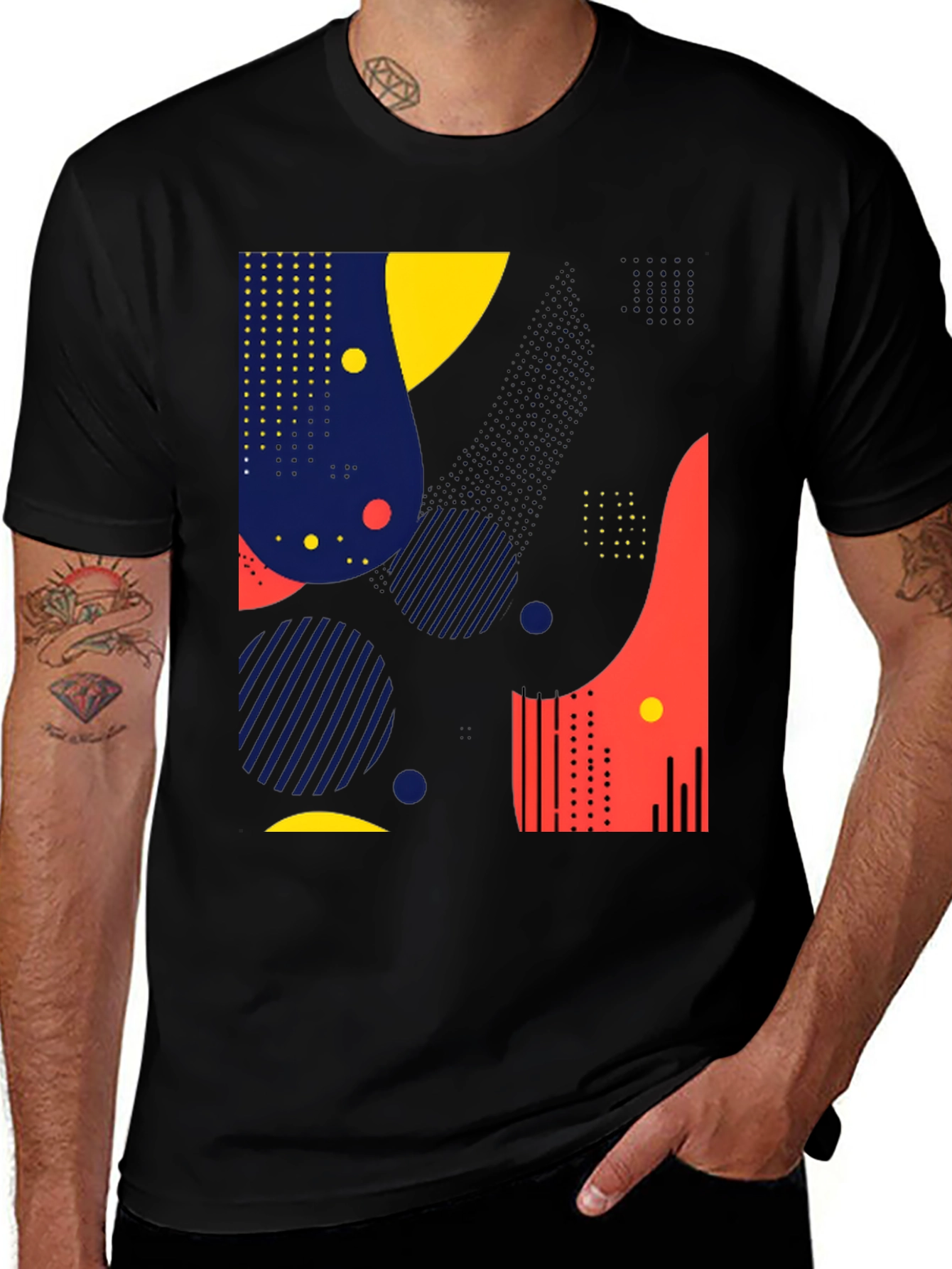 Abstract Geometric Design Black T-Shirt