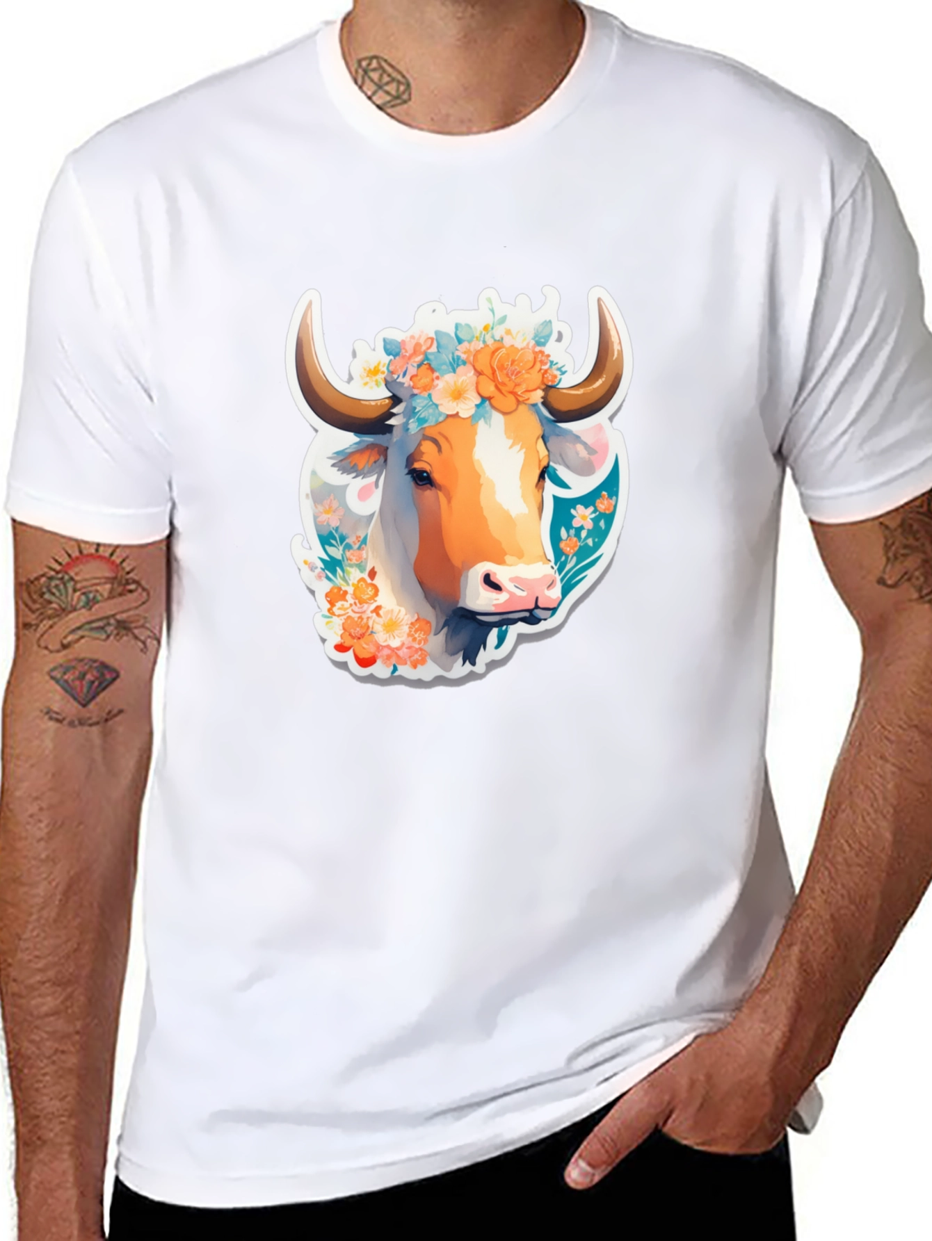 Floral Cow Graphic Tee - Unique Design