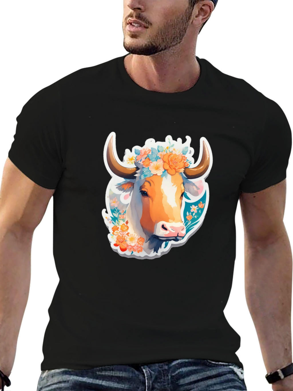 Floral Cow Graphic Tee - Unique Design