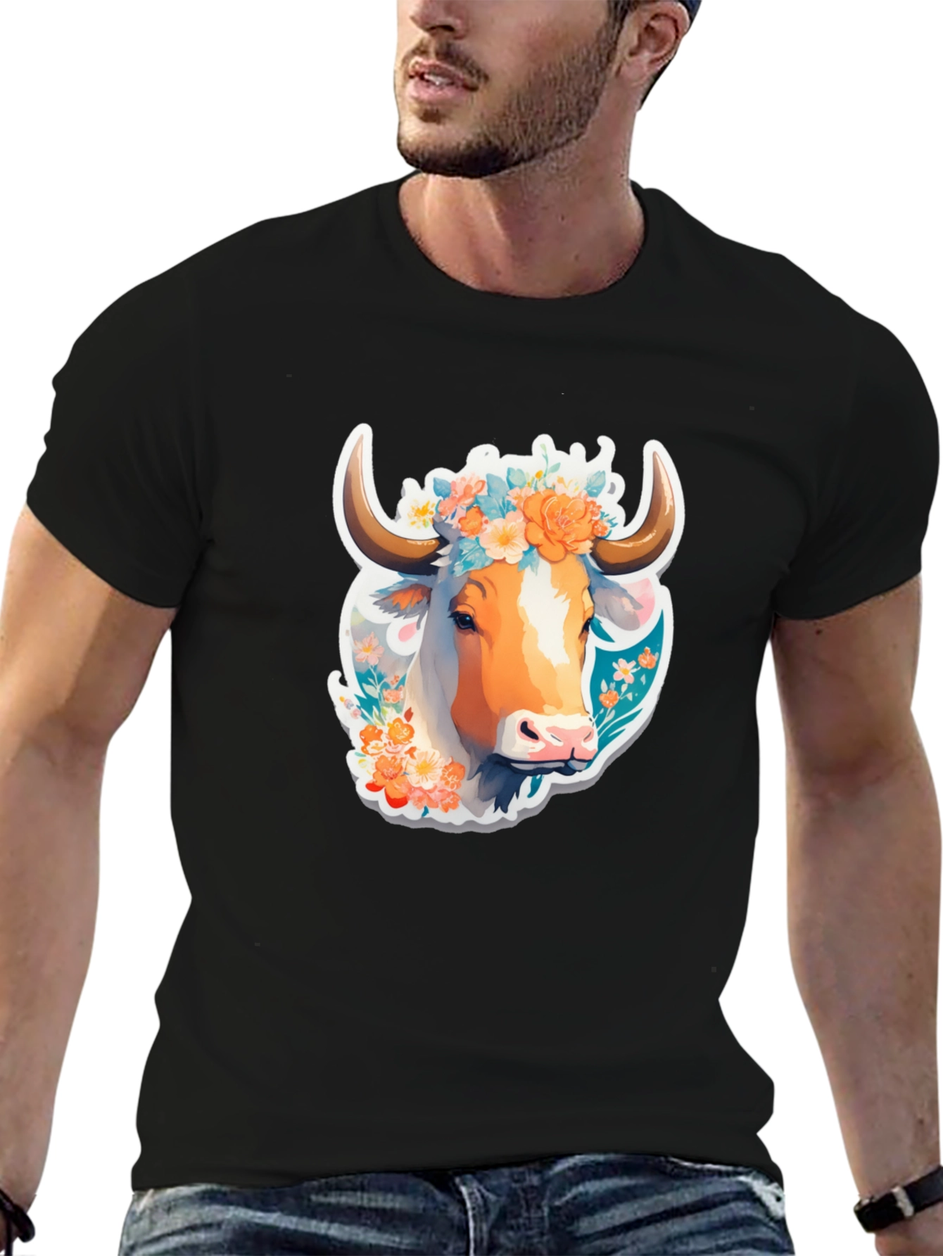 Floral Cow Graphic Tee - Unique Design