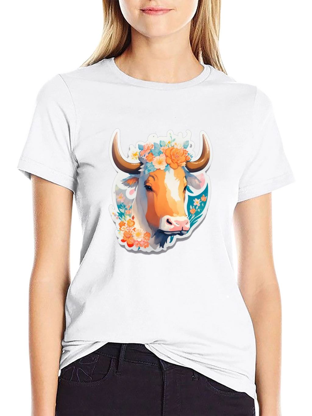 Floral Cow Graphic Tee - Unique Design