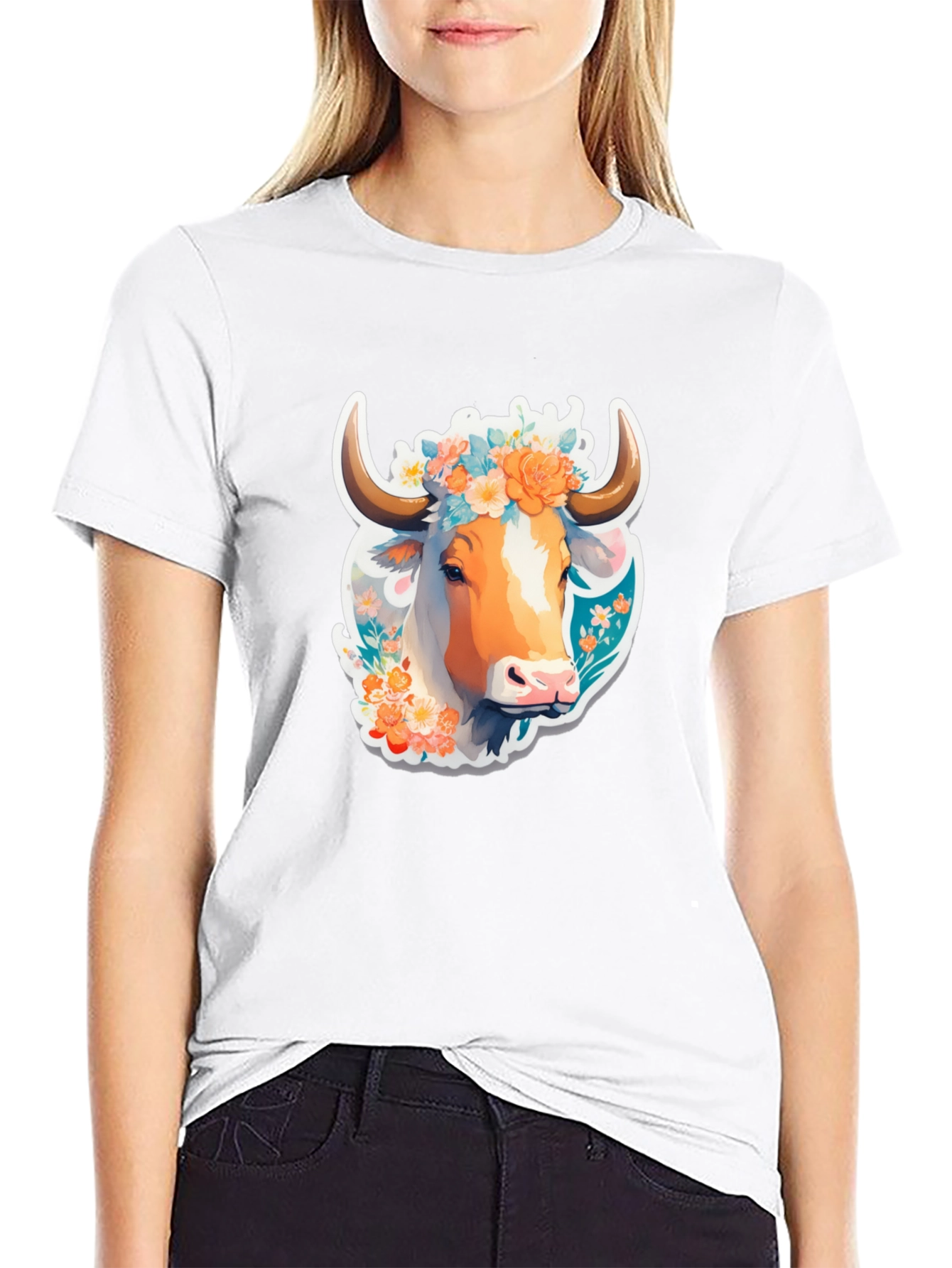 Floral Cow Graphic Tee - Unique Design