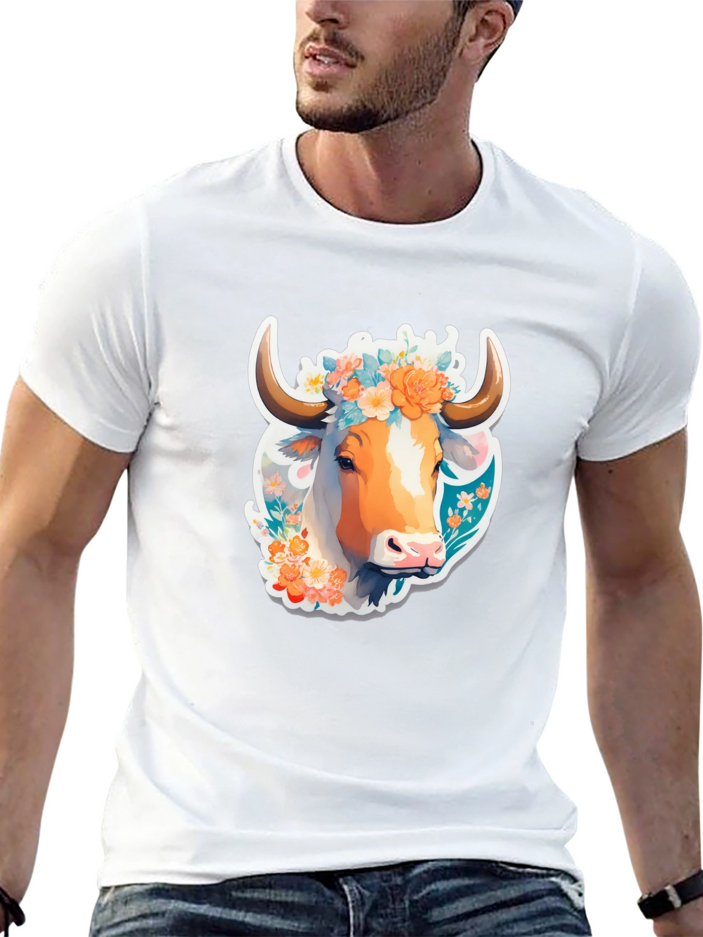 Floral Cow Graphic Tee - Unique Design