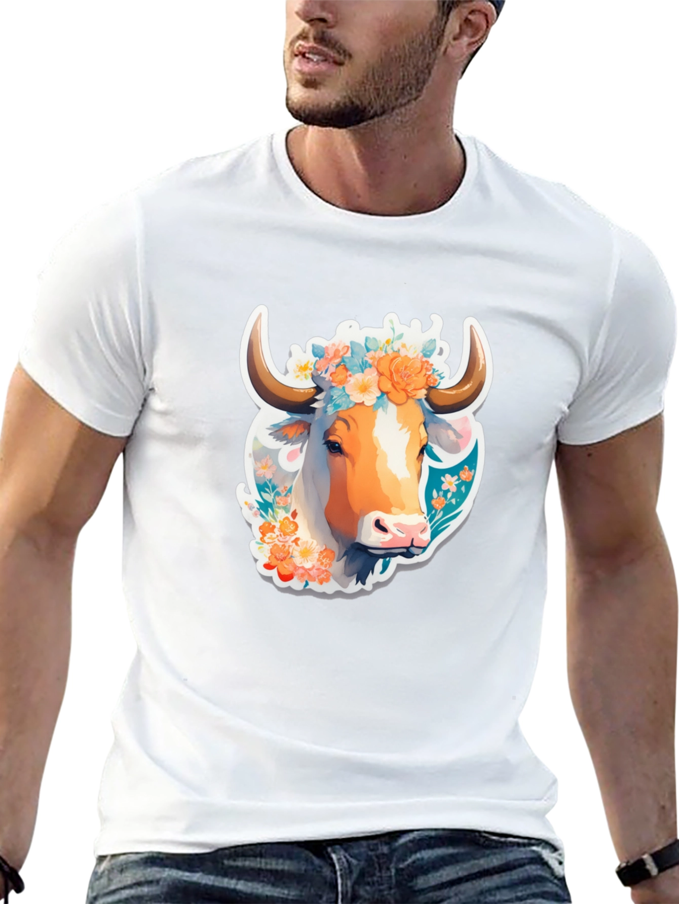 Floral Cow Graphic Tee - Unique Design
