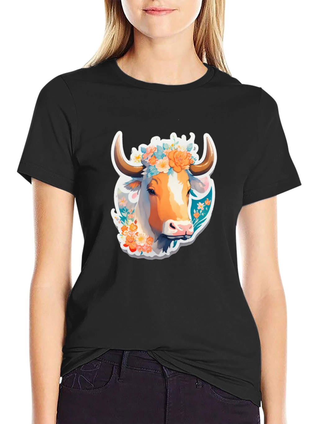 Floral Cow Graphic Tee - Unique Design