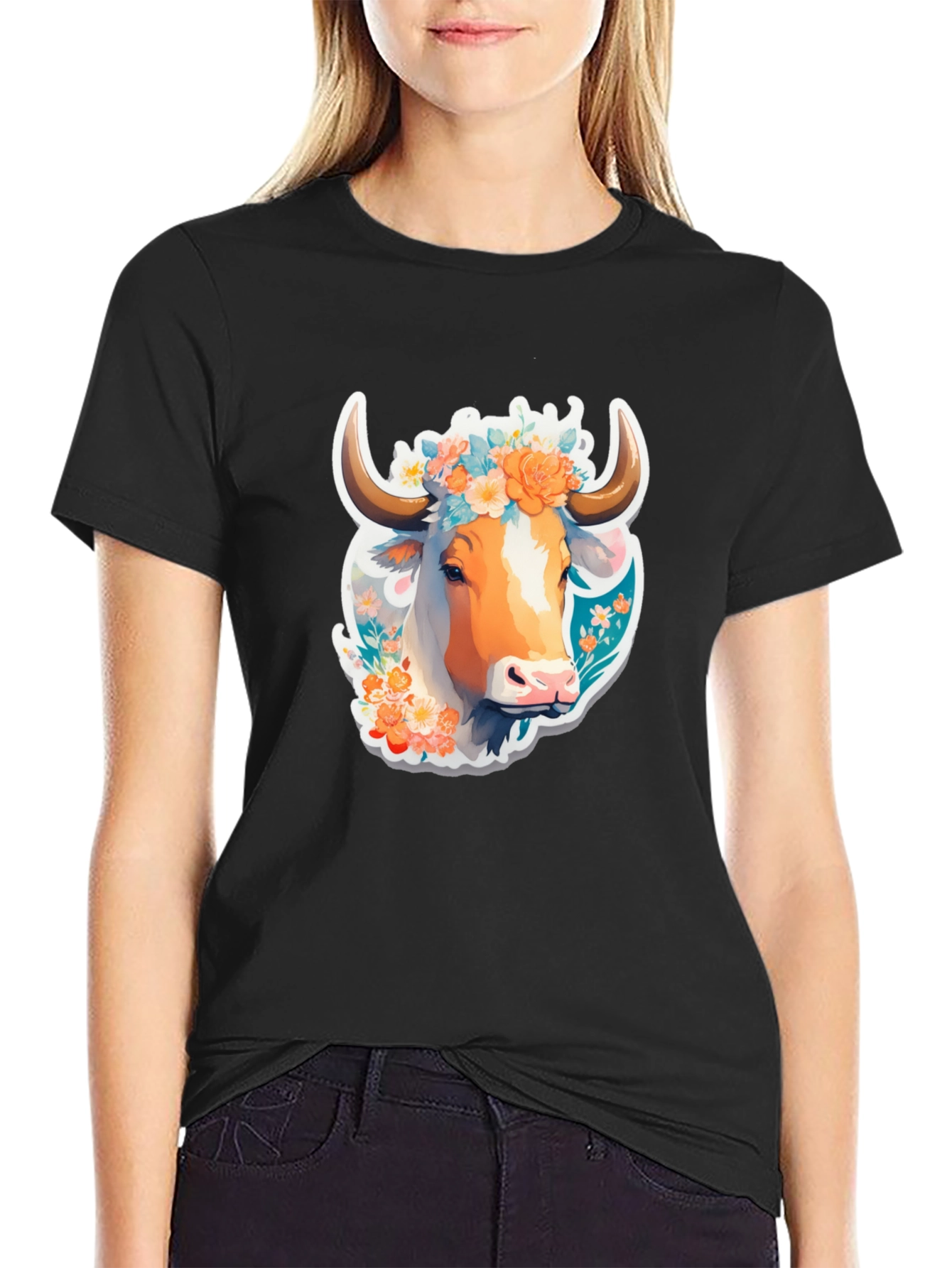 Floral Cow Graphic Tee - Unique Design
