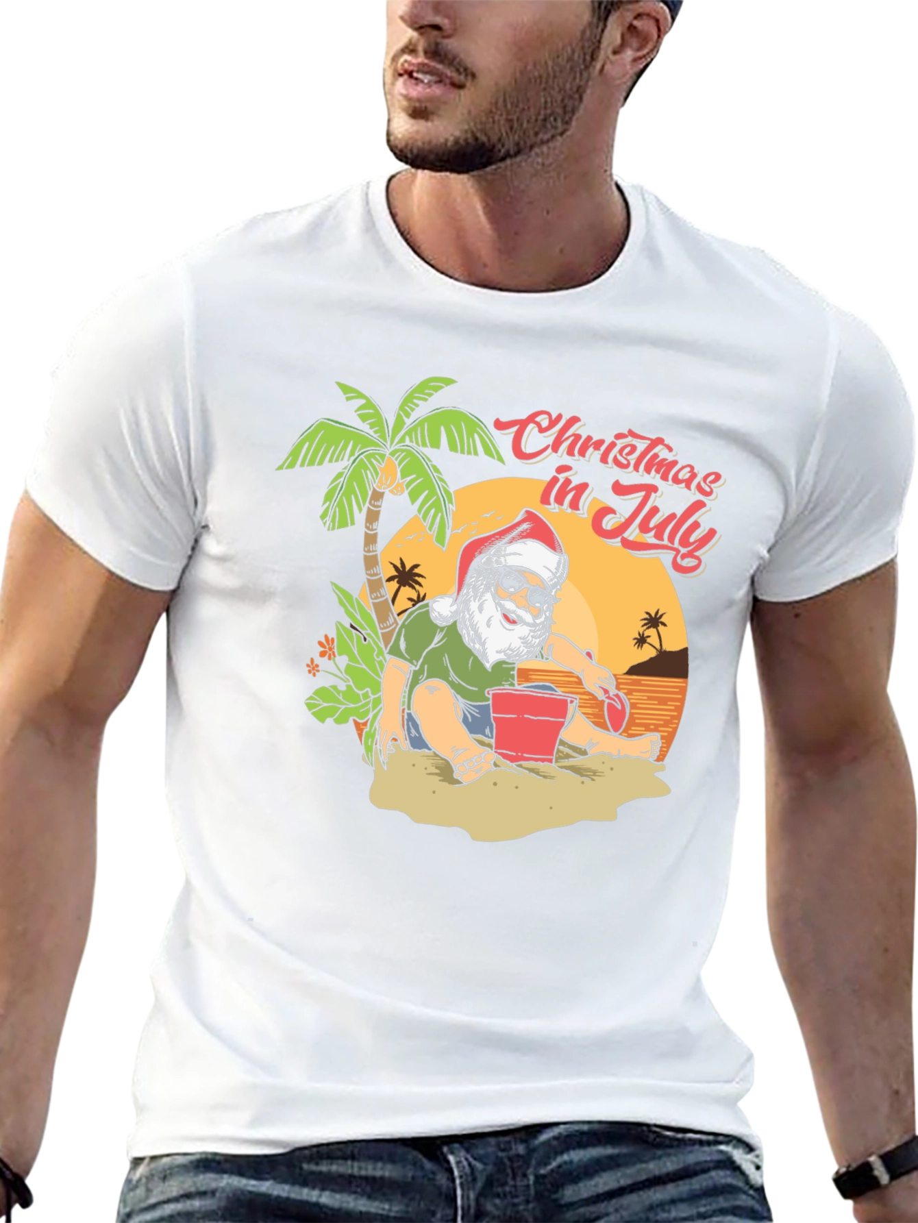 Christmas in July T-Shirt - Santa on Beach