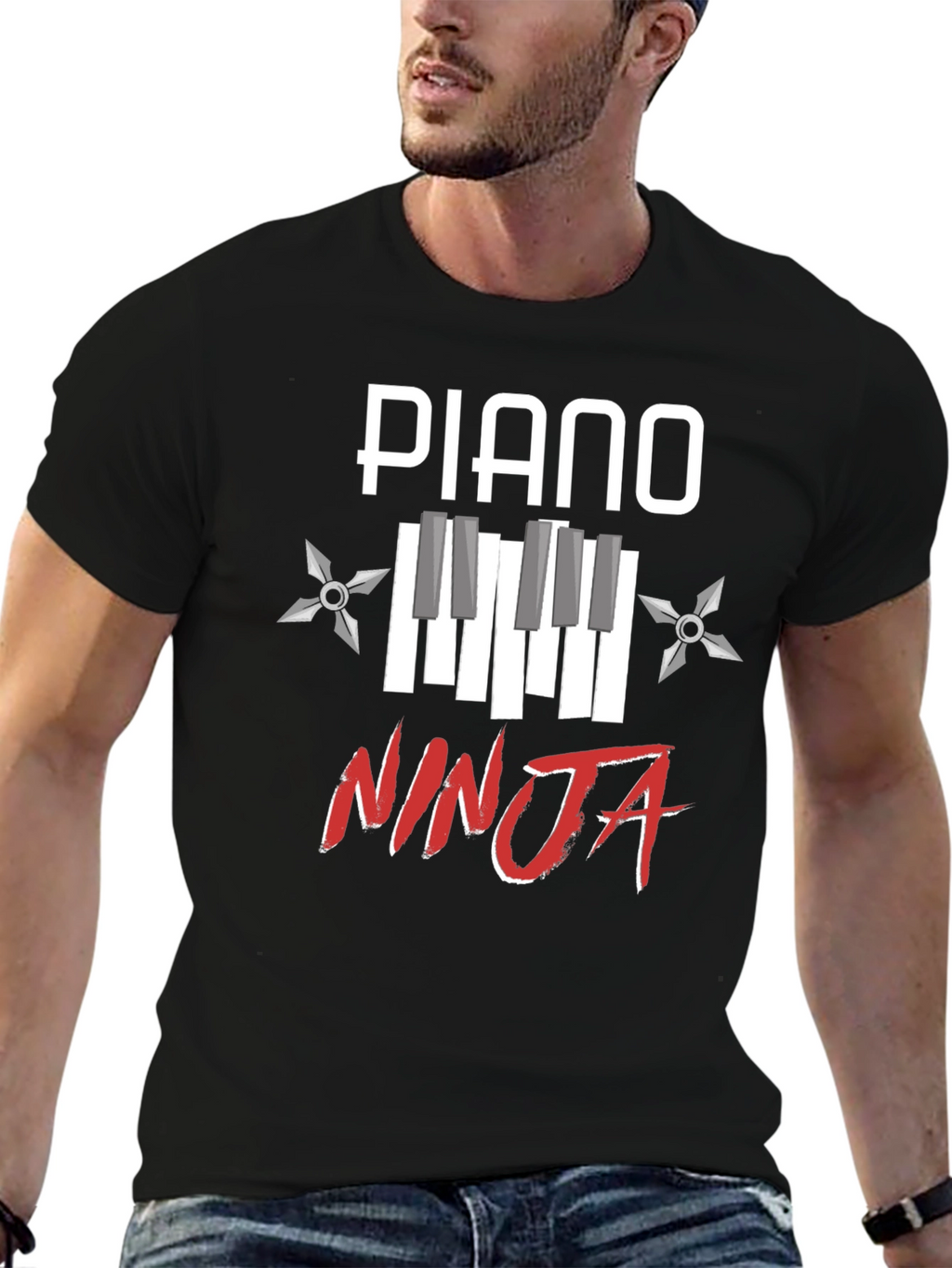 Piano Ninja Graphic Tee - Music Lover Shirt