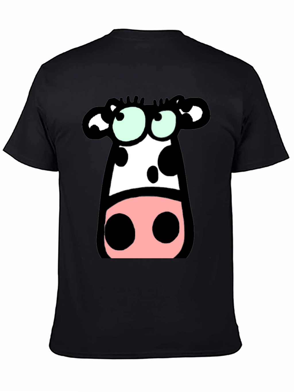 Cartoon Cow Graphic Tee - Black Cotton T-Shirt